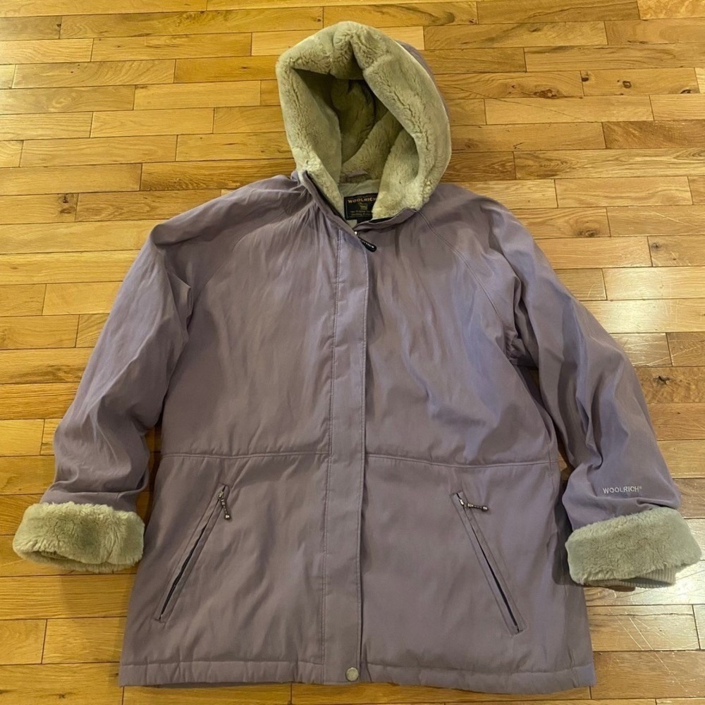 Vintage WOOLRICH Women's XL Purple Hooded Parka‎ Faux Fur Trimmed Winter Coat